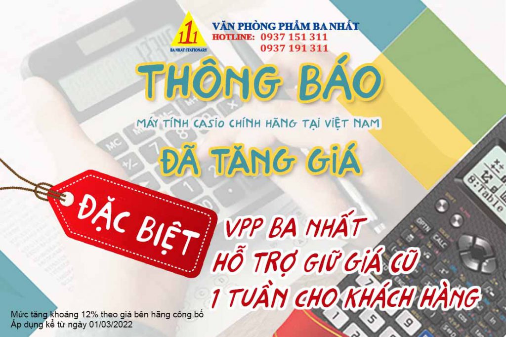 thông báo tăng giá bán máy tính casio